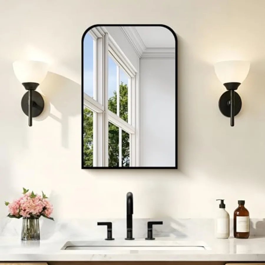 

16x24 inch Black Rectangle Wall Mounted Mirror with Thin Frame for Bathroom Vanity Over Sink Entryway Living Room and Bedroom M
