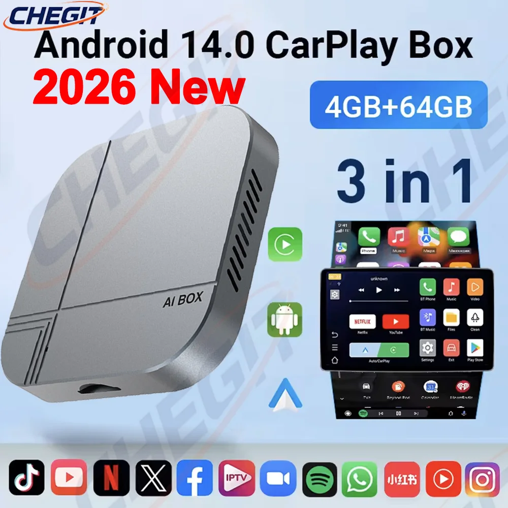 

Android 14 Smart Carplay Box 4 + 64G 2 + 16G Android Auto Беспроводной адаптер CarPlay Автомобильная интеллектуальная система ТВ-приставка для Netflix YouTube