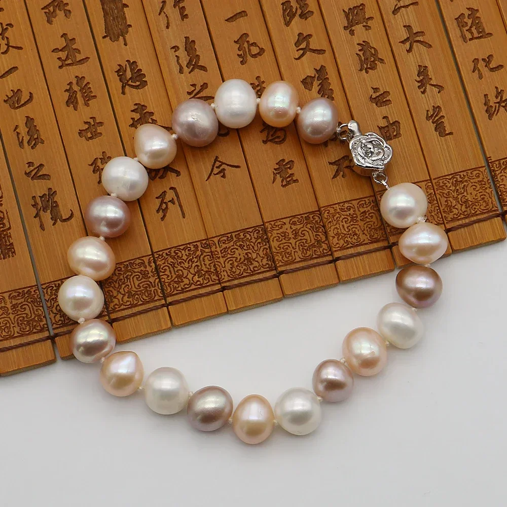 

Браслет из натурального пресноводного жемчуга, застежка в форме цветка, нерегулярный цветной жемчуг, элегантный изысканный готовый браслет, ювелирные изделия 19 см