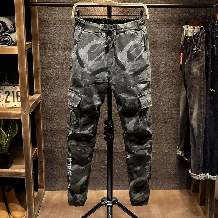 New Spring Summer 2026 Elastic Camouflage Pants Men's Pure Cotton Multi-bag Tied Brand Casual Military Overalls Luxury Man Brand