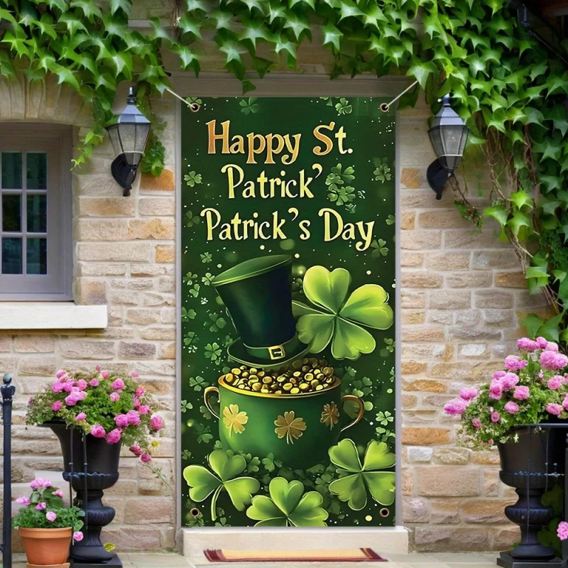 

Баннер-штора VIKAMA ко Дню Святого Патрика: зеленый клевер, золотая банка, ирландский фестивальный баннер, декор для вечеринки