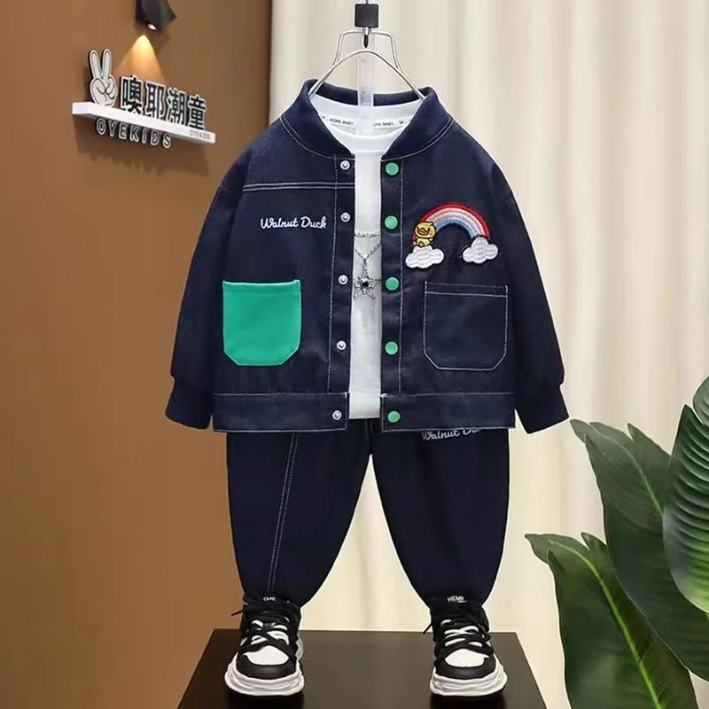 Spring Autumn Denim Suit Baby Boy Clothes Fashion Boutique Cardgan Jacket+Pants Two Piece Festival Suit Kids Sport Outfits New