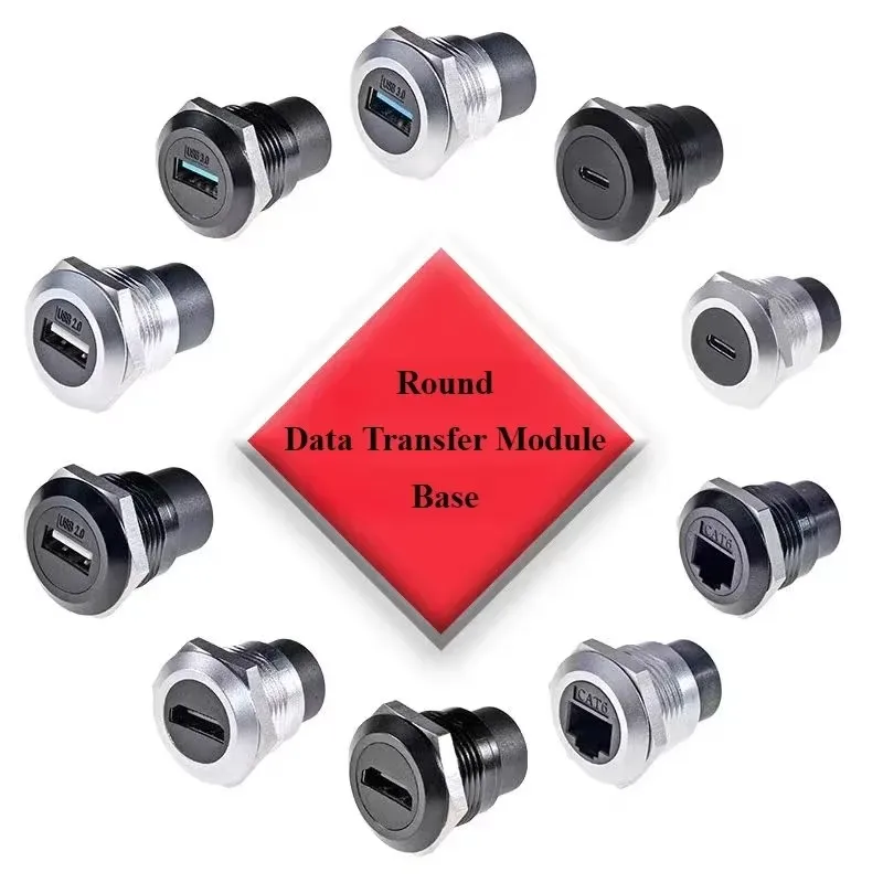 1Pcs Metal Round Socket Module D Type RJ45 Straight Through Network USB2.0/3.0 Connector Panel Mounting HDMI CAT6 Wiring Harness