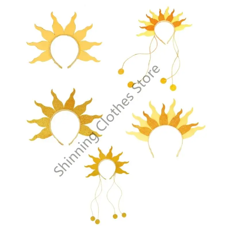 

M68A Glitter Sun Headband Headbands Flame Hairband Raves Party Hair Accessories Crowns Headpiece for Halloween