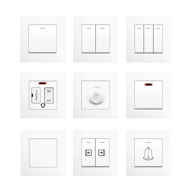 White UK Hongkong 86Type Electrical Wall Light Switches 1 2 3 4 Gang Fuse Dimmer Fan Water Heater Switch Plastic Modular Panel