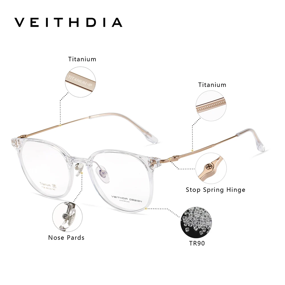 

VEITHDIA VX7126 Ultra-light Titanium Retro Myopia Glasses for Men & Women,Customizable with Prescription Lenses, Sleek, Durable.