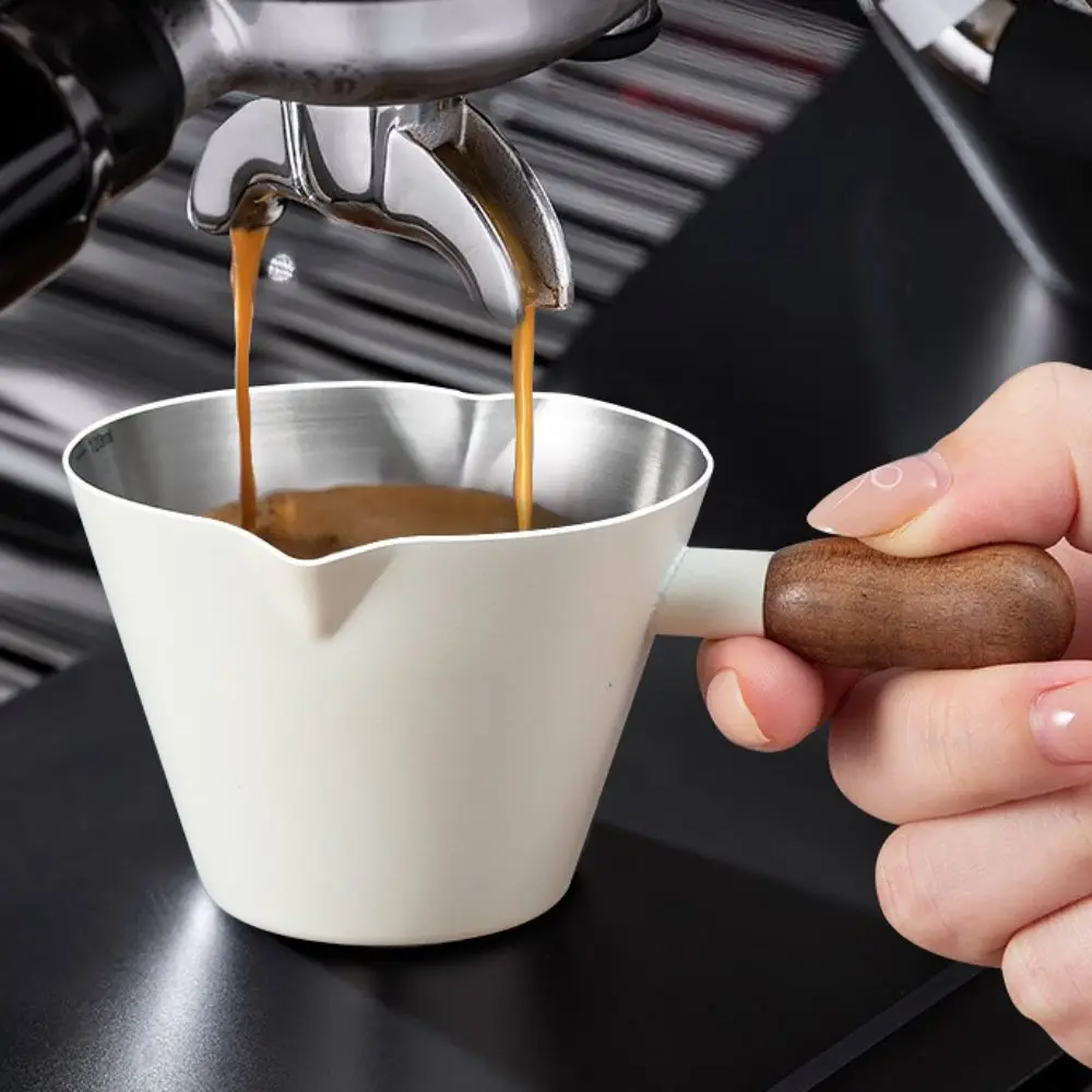 

304 Stainless Steel Espresso Measuring Cup with Scale Rustproof Coffee Pouring Cup Walnut Handle Mini Dosing Cup Water Bar