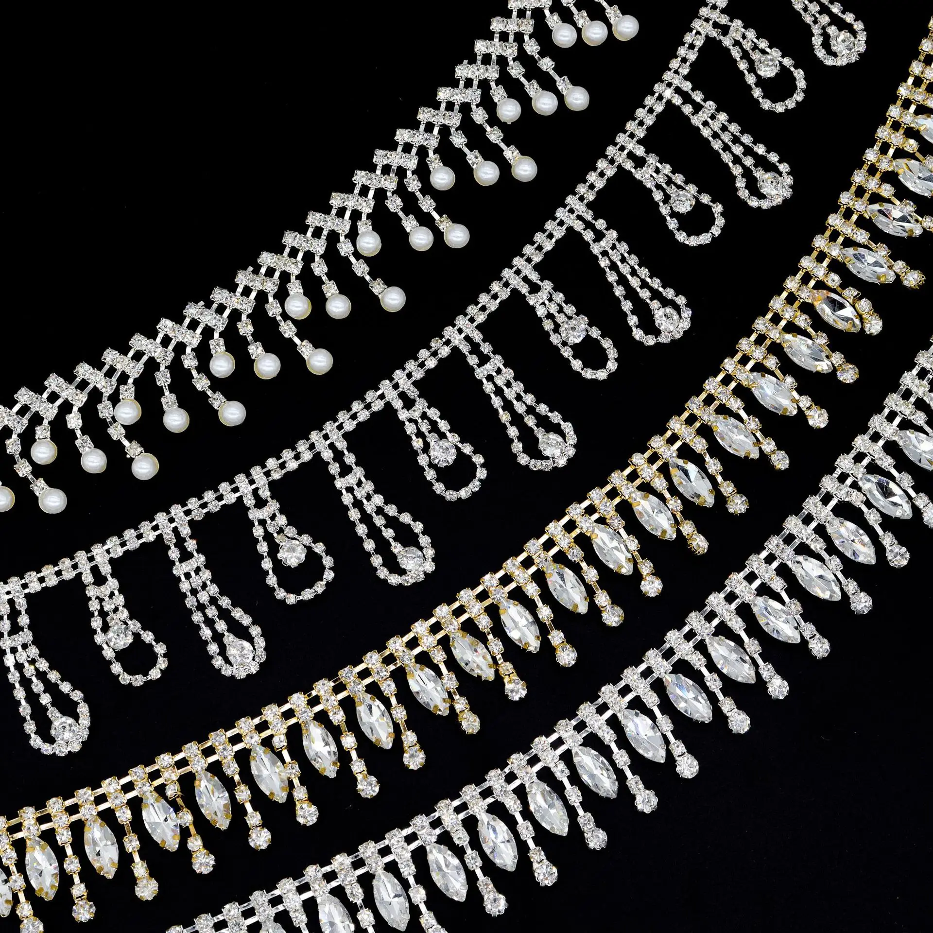 

Rhinestone Fringe Marquise Welded Claw Chain for DIY Wedding Dress Hand-Sewn Jewelry Trimming Accessories