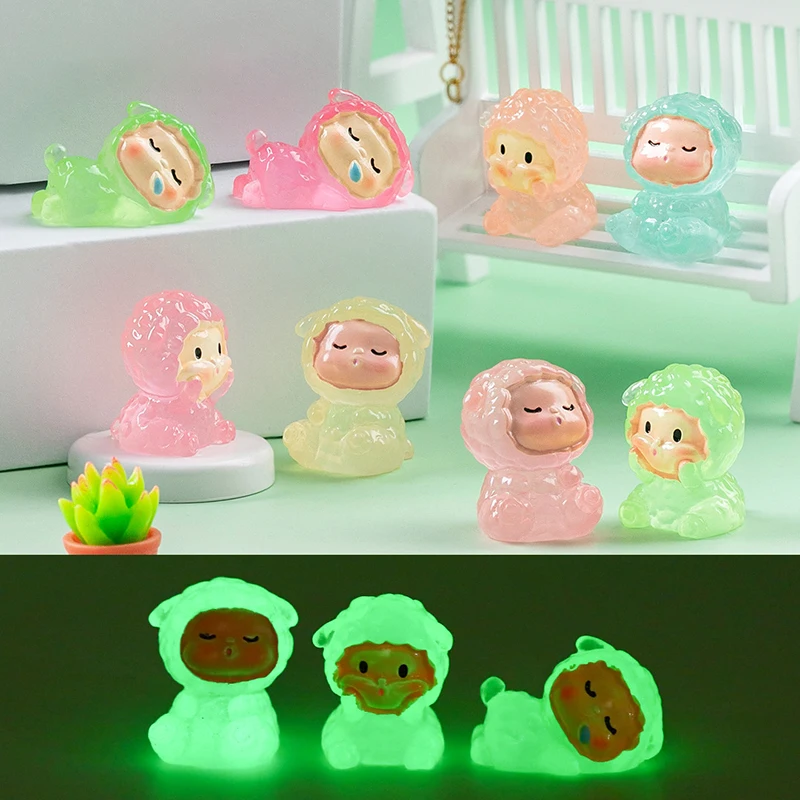 

Mini Cartoon Luminous Lamb Ornament Figurine Miniature Landscape Dollhouse Model Car Interior Desktop Decoration Accessories