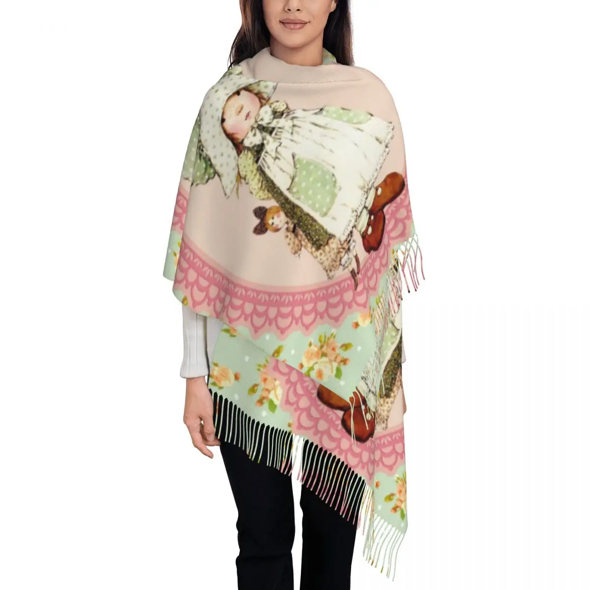 

Пользовательский принт для девочек Сара Кей с кукольным шарфом для женщин и мужчин, зимние теплые шарфы, шаль