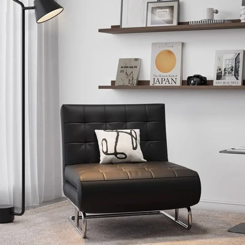 Single folding leisure chair sitting and sleeping dual-purpose sofa bed black balcony retro cream wind