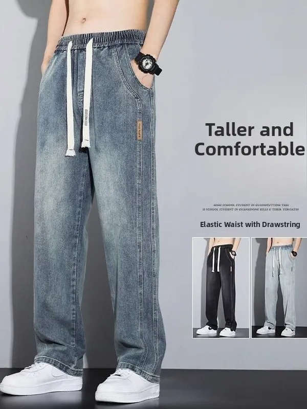 

Мужские джинсы в стиле ретро, синие, рабочие, повседневные, прямые, свободные, широкие штанины, универсальные, длинные брюки для весны и осени