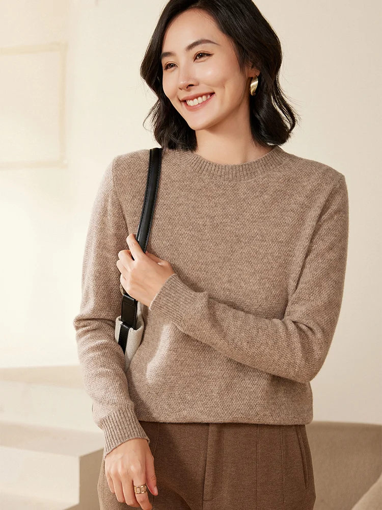 Nuevo Otoño Invierno mujer suéter de Cachemira Jersey ajustado con cuello redondo 100% prendas de punto de lana merina suéter inferior básico Tops populares para mujer
