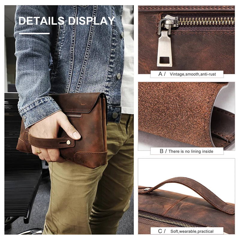 CONTACT'S Genuine Leather Clutch Bags for Men Long Casual Clutches Handbags Men Wallets Passport Cover Phone Pocket Card Holders