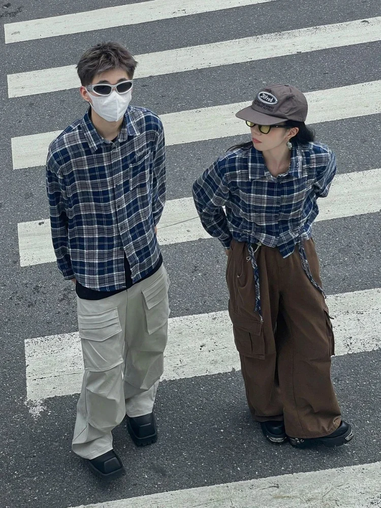 

Длинные рубашки для мужчин, повседневные свободные модные короткие рубашки в стиле ретро для женщин, универсальные элегантные уличные осенние мужские рубашки для пар в американском стиле