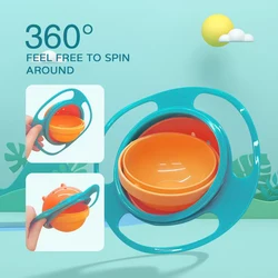 360° flying saucer shape balance children's dinner plate, rotating balance gyro bowl,full body rounded corners do not hurt hands