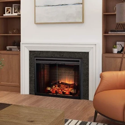 

Glass Door and Mesh Screen, Klaus Electric Fireplace Insert with Fire Crackling Sound, 750/1500W, Black, 33 1/16 Inches Wide