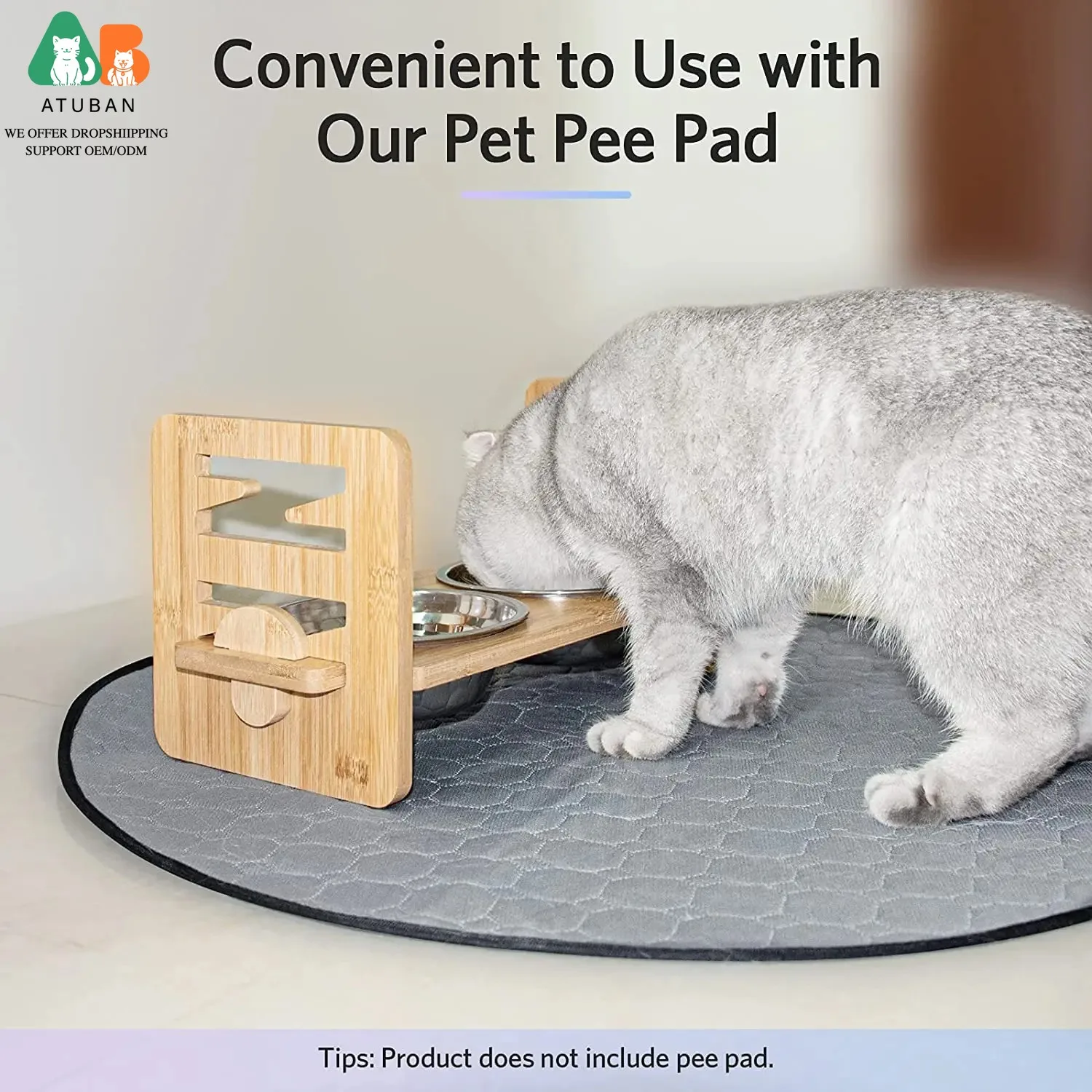 ATUBAN Bamboo Elevated Dog Bowls with Stand Adjustable Raised Puppy Cat Food Water Bowls Holder Rabbit Feeder for Pet Dog view 4