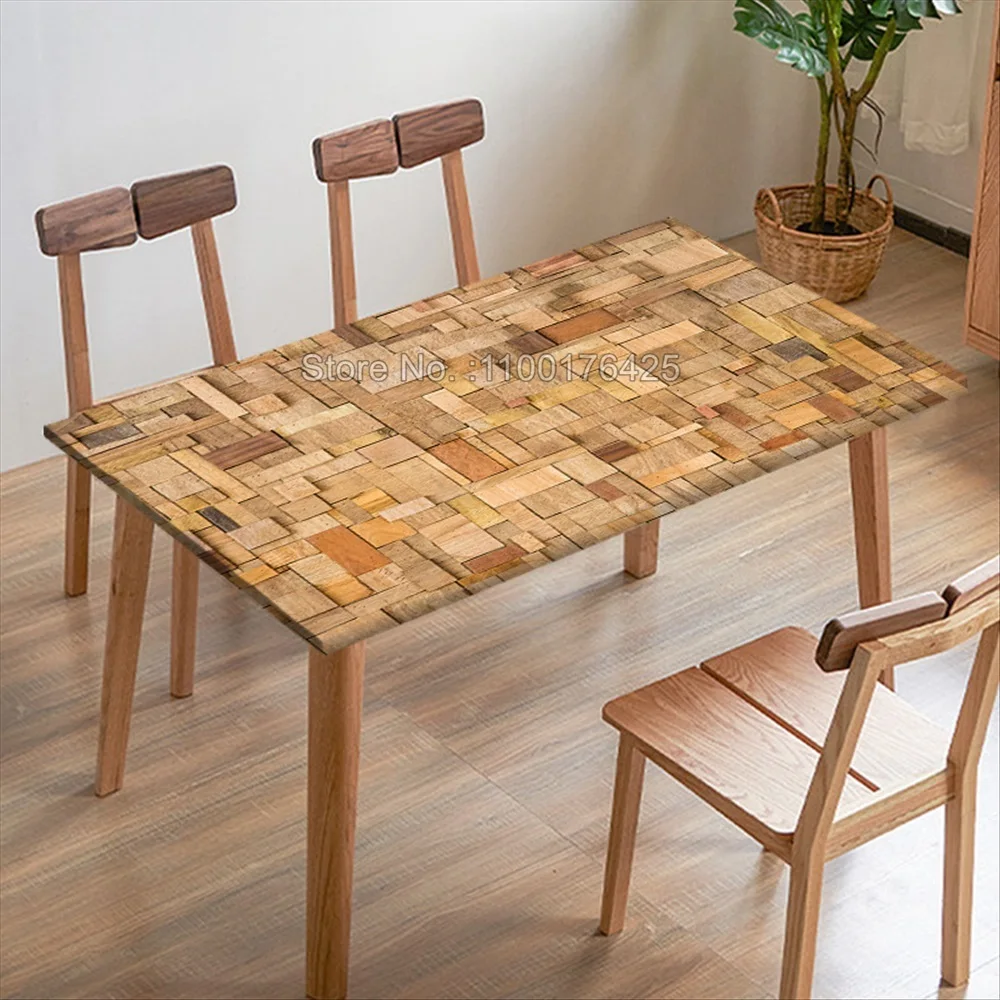 Retro Old Wooden Rectangular Tablecloth Restaurant Dining Table Edge Digital Printed Fabric Table Cover Home Textiles