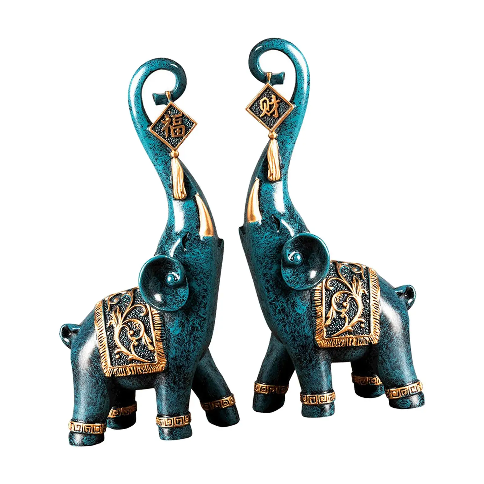 2Pcs Modern Elephant Statues Animal Figurine Sculpture Home Decor Office Carving Sculpted Elephants Model Figure Resin