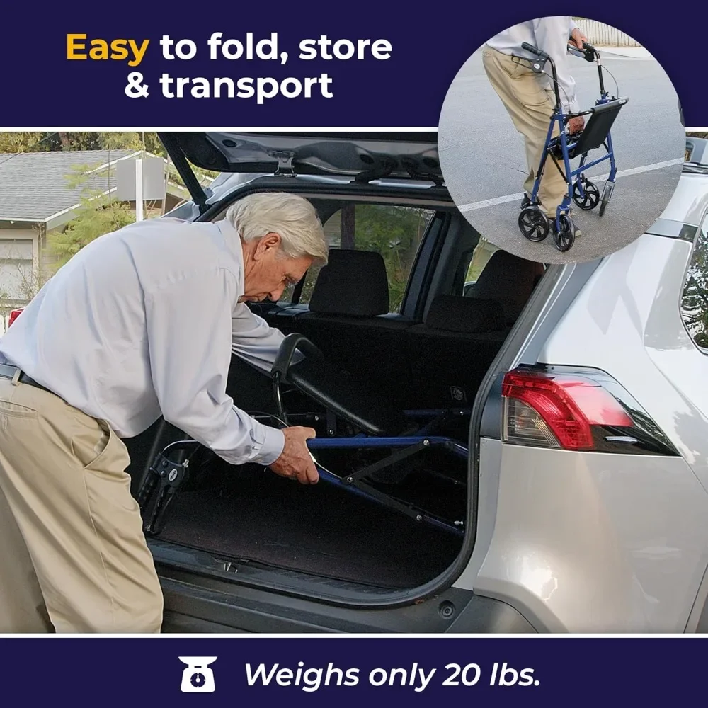 ضمان الأصالة.10257BL-1 مشاية دوارة ذات 4 عجلات مع مقعد، مشاية فولاذية، ارتفاع قابل للتعديل، عجلات، قابل للإزالة B