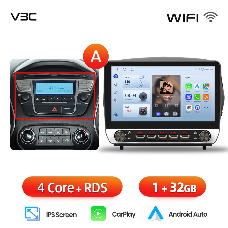 Junsun 10.1 "Knoppen Draadloze Carplay Android Auto Radio voor Hyundai Tucson 2 ix35 2009 2010-2015 Bluetooth GPS Navi 4G DSP