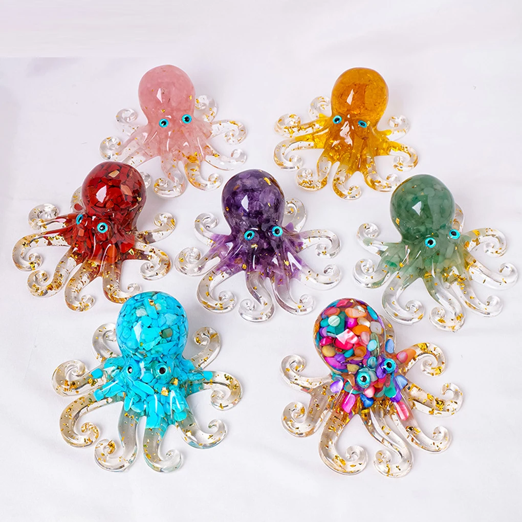 1PC Natural Crystal Gravel Octopus Statue Dropper Resin Reiki Stone Garden Statue Ornaments Office Tabletop Bar Decorative Fun