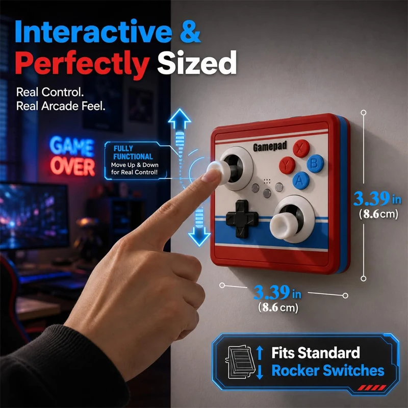Picture 3: Drill-Free Light Switch Cover Retro Arcade Game Switch Panel Decor Joystick Wall Switch Plate for Gift Suit Gaming Enthusiasts