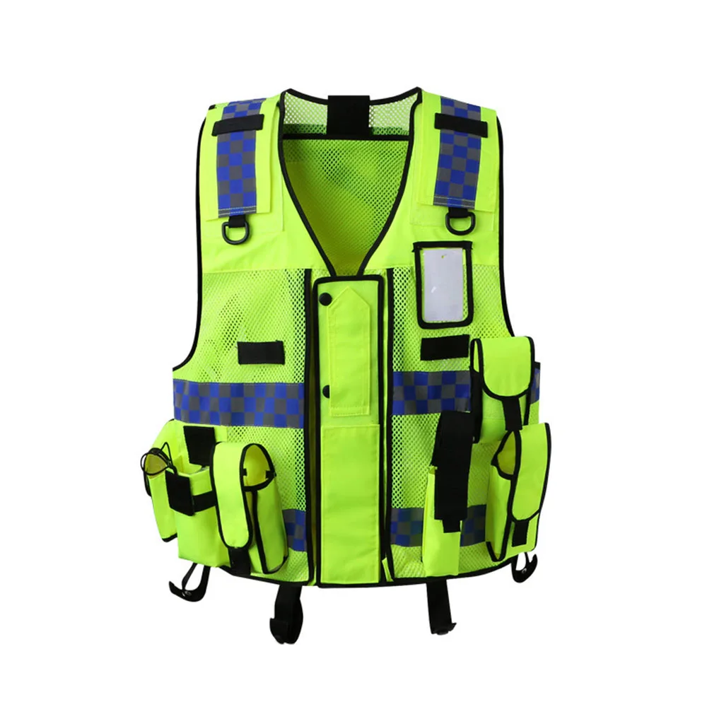 Safety Mesh High Visibility Waistcoat Mesh Fabric Reflective Safety Vest Reflective Mesh Breathable Waistcoat Pockets Zipper