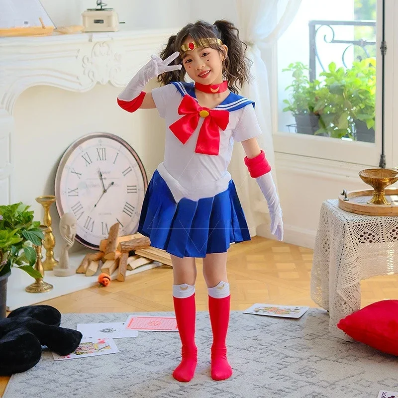 Disfraces de Cosplay de Anime Usagi Tsukino para lindo vestido de manga corta con guantes calcetines ropa de Carnaval de Halloween