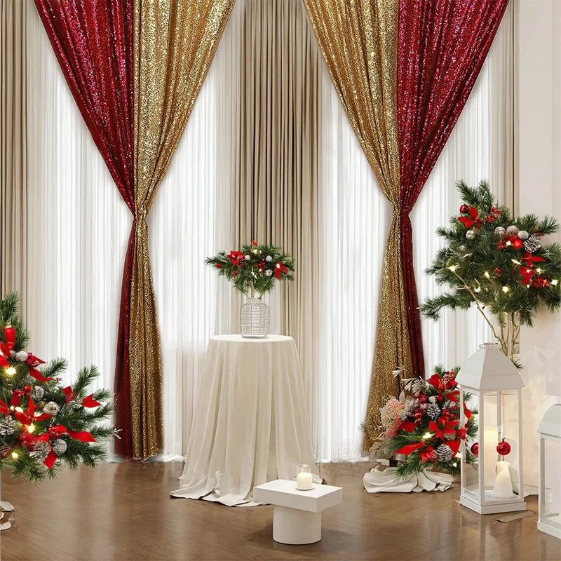 1 Piece Sequin Backdrop Curtain Gold Red Glitter Backdrop Curtain for Party Wedding Birthday Christmas Easter Valentine