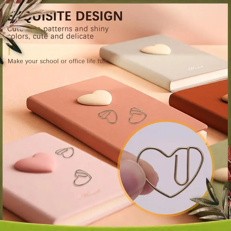 

New-100 Pieces Love Heart Shaped Small Paper Clips Bookmark Clips For Office School Home Metal Paper Clips