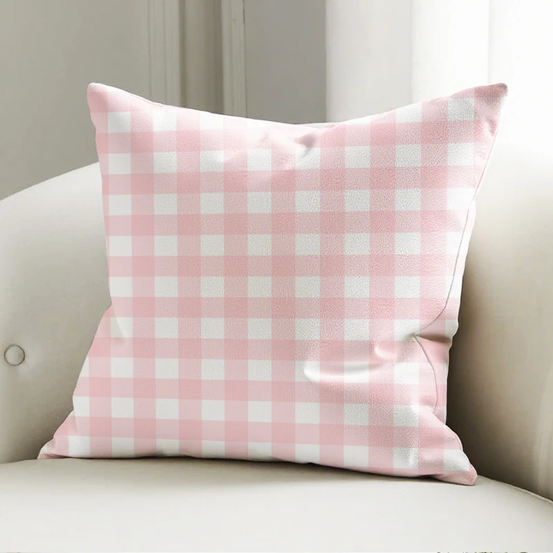 

Pink Gingham Check Cushion Cover Square Pillow Case Soft Decor for Sofa Bedroom Home Decorative Throw Pillowcase