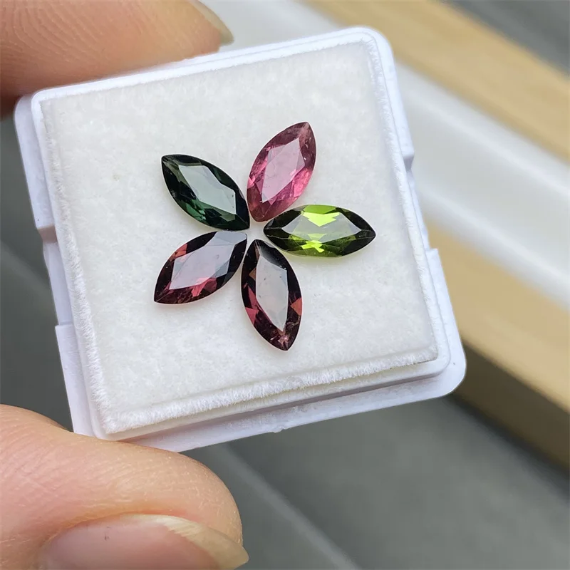 

5 Horse Eye Shaped 4 * 8mm Natural Tourmaline Bare Stones, Gemstone Weight 1.7 Carats, Cute and Atmospheric Color