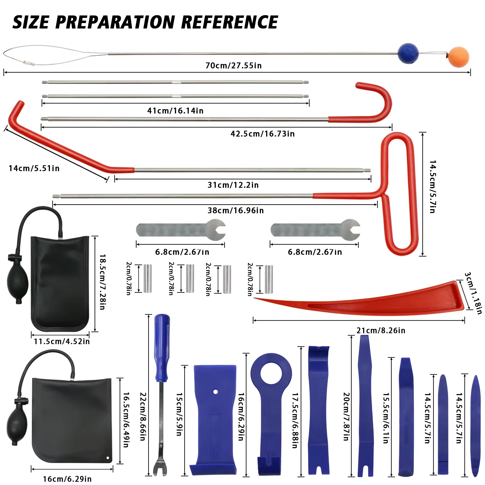 27PCS Car Wedge Pump Locksmith Thickened Door Repair Air Cushion Emergency Open Unlock Tool Kit With Long Reach Grabber