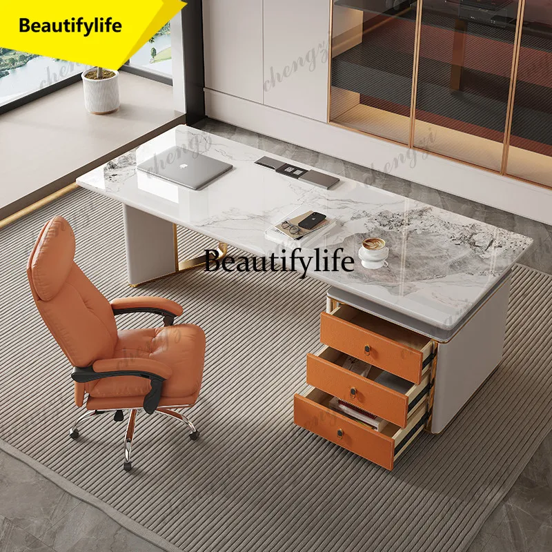 

A17 Nordic Sintered Stone Office Desks Modern Luxury Bedroom Study Writing Desk Minimalist Designer Office Furniture escritorio