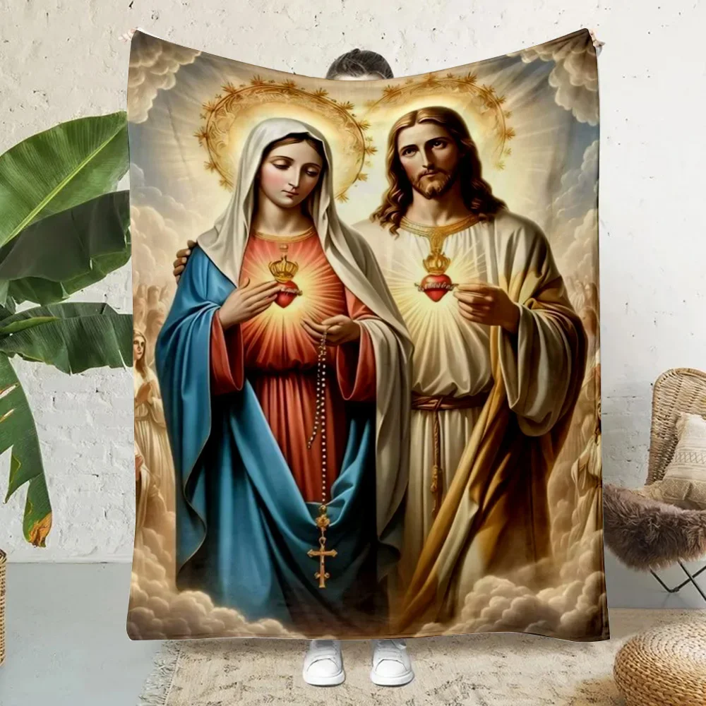 Jesus and Blessed Virgin Mary Printed Blanket Picnic Blankets Warm Blanket Soft and Comfortable Home Travel Birthday Gift