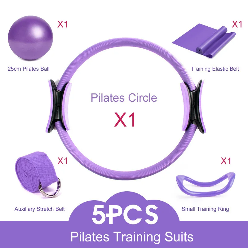 5-delige Pilates-uitrustingenset - Monochroom PP-uitrusting voor stretching en beeldhouwen met oefenbanden, yogabal voor sportschool