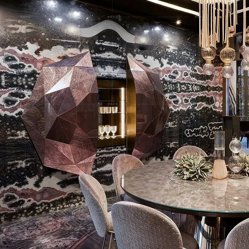 

Wine cabinet design sense light luxury high-end luxury glass display cabinet wall-mounted diamond decorative locker