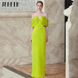 JEHETH Green Off Shoulder Mermaid Evening Dress Simple V Neck Stretchy Satin Formal Party Dresses vestidos de noche Floor Length