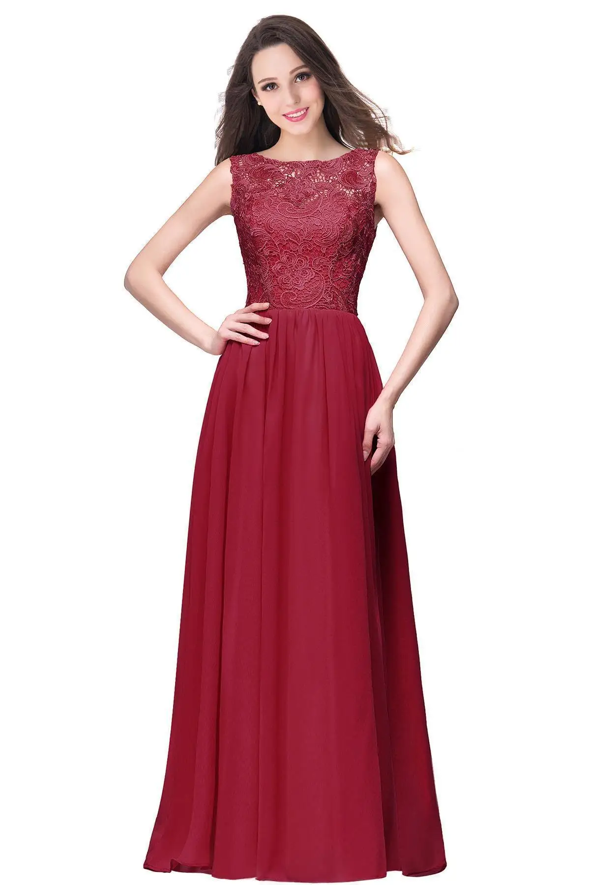 Chiffon Lace Bridesmaid Dresses For Wedding Party Long A-line Sleeveless Burgundy Formal Evening Gowns Robe De Soirée De Mariage