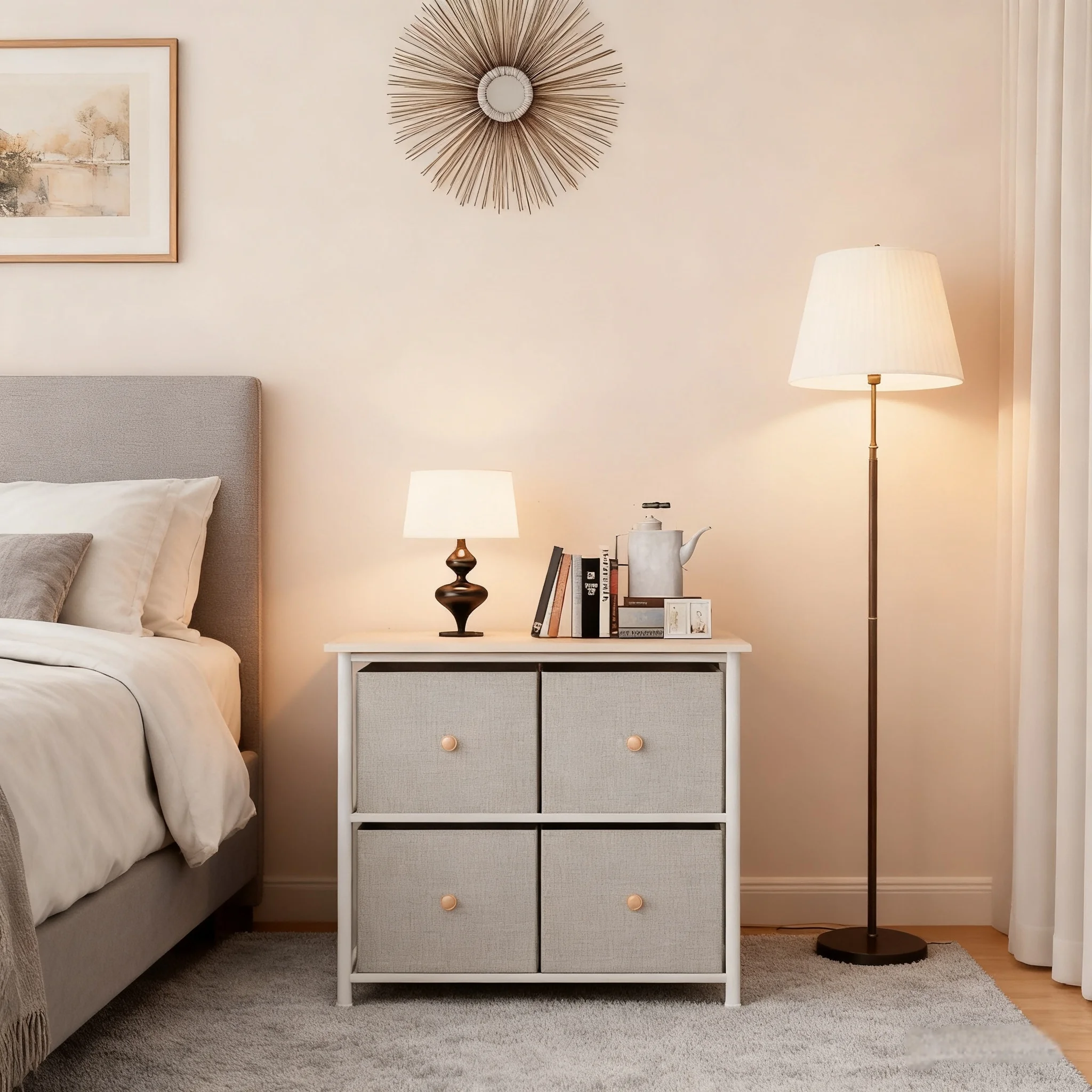 

Industrial Style 4 or 6-Drawer Fabric Storage Chest with Metal Frame – Rustic Wood Look Dresser for Bedroom, Living Room & Home