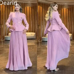 Customized Evening Gown Dearin V-neck A-line Floor Length Skirts Layered Draped Tulle Applique Bespoke Occasion Dresses Saudi Ar