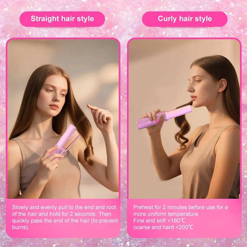 Picture 3: Mini  Bling Usb Wireless Rechargeable Portable Hair Straightener Curler Flat Iron Professional Cordless Travel Hair Straightener
