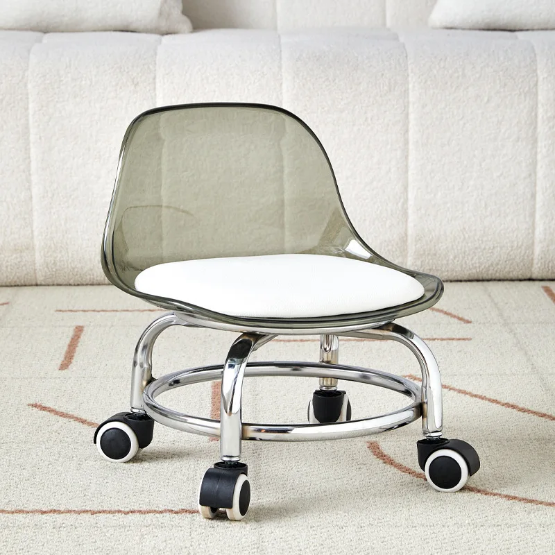 Electroplated Steel Frame Low Stool, Backrest Stool Chair with 360° Rotation & Sliding Stool,Household Low Shoe Changing Stool image 5