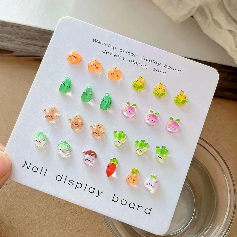 20 pezzi di accessori per nail art vegetali trasparenti ghiacciati, mini ciondoli per unghie carini, cavolo, mais, resina, strass per unghie, decorazioni per cartoni animati