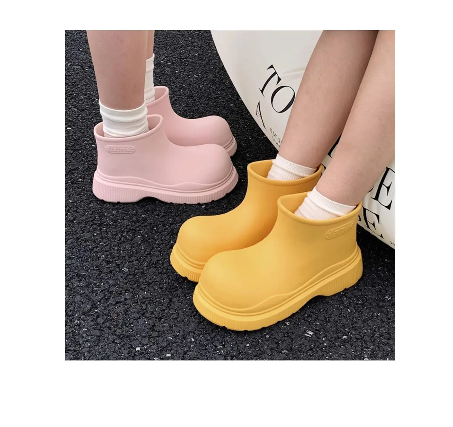 Damen Regenstiefel in Braun, einfarbig, leichte EVA-Wasserschuhe, Damenstiefel mit breiter Zehenpartie, lockere Passform, knöchelhohe Stiefeletten für Damen – Detail 15