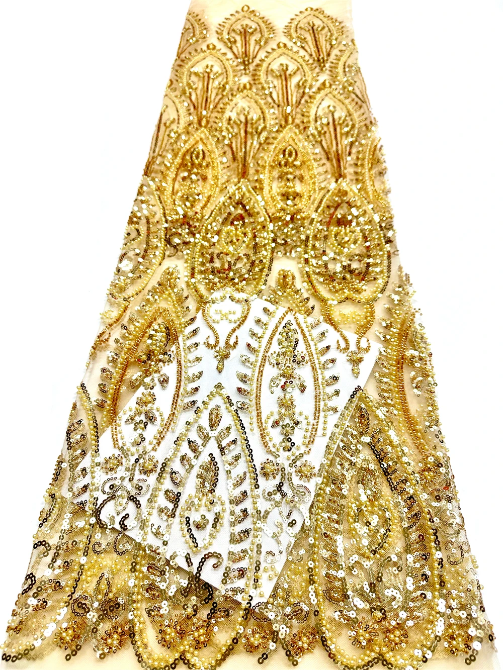 

Gold African Groom lace Fabric 2026 High Quality Lace Sequins Embroidery French Beaded Tulle Laces For Nigerian Wedding Dresses
