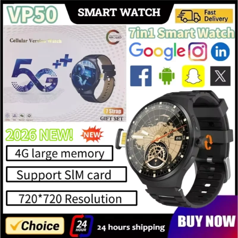 

NewVP50 5G Smartwatch 1 75 Inch AMOLED Display 1500mAh Large Battery 800W Rotating Camera GPS WiFi Android OS Waterproof Fitness