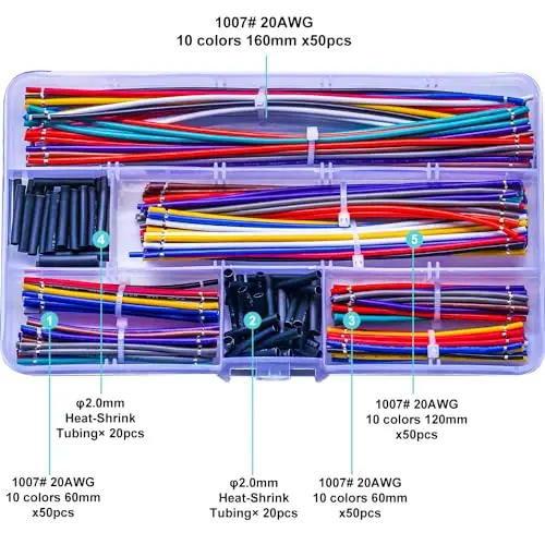 20AWG spleciony drut połączeniowy 200 szt. 20 ocynowany drut miedziany PVC, 60/120/160mm wydłużony 1007awm styl (OD: 1.60mm) 300V